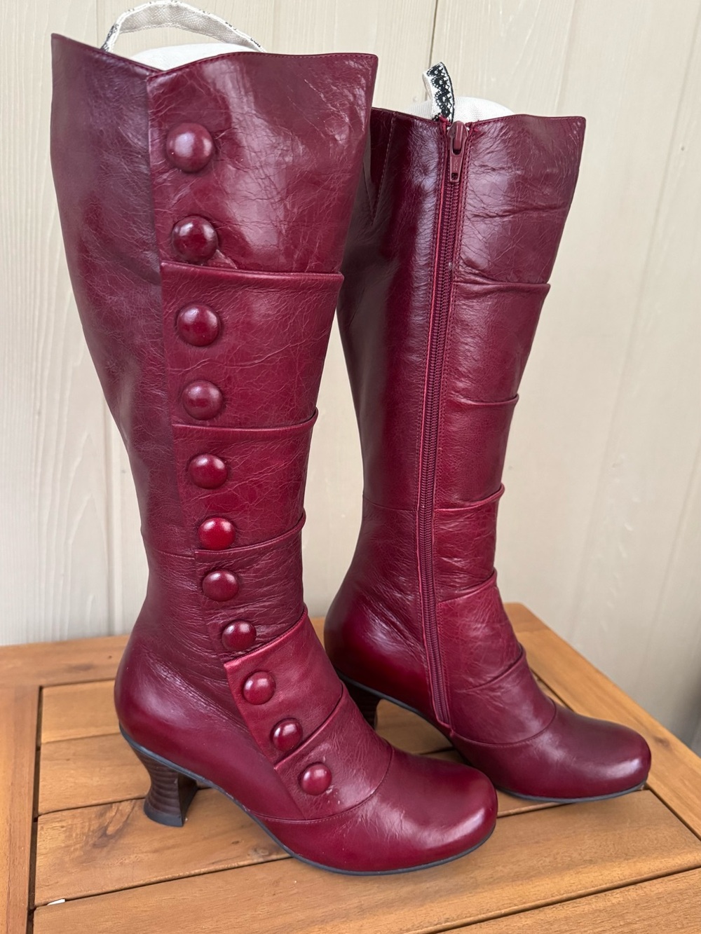 Miz Mooz Burgundy Knee-High Button Leather Boots